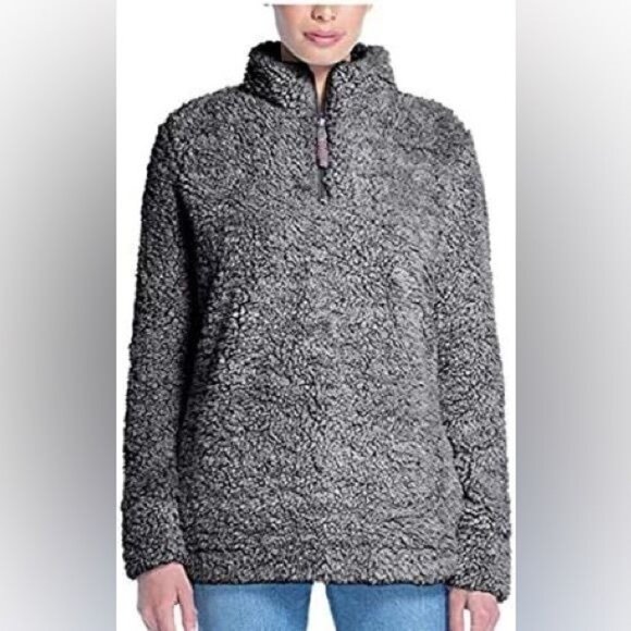 Weatherproof Vintage Women Frosty Tipped Sherpa Pullover Charcoal Half-Zip Large - Picture 1 of 10
